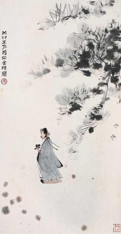 傅抱石 1963年作 采菊东篱下 镜心